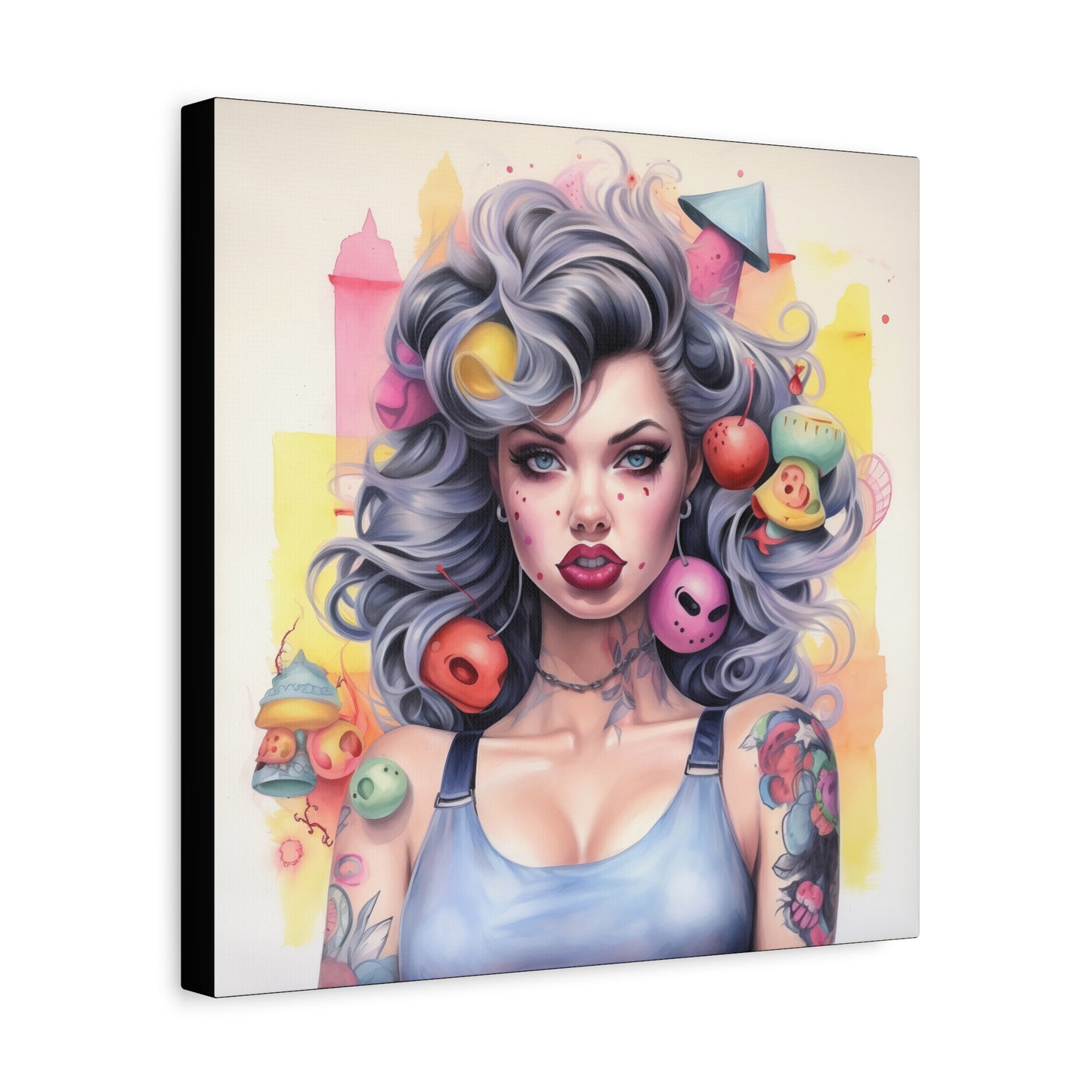 Gallery Wrapped Canvas, Tattooed Beauty, Femme Doll Pop Art Canvas – Lila