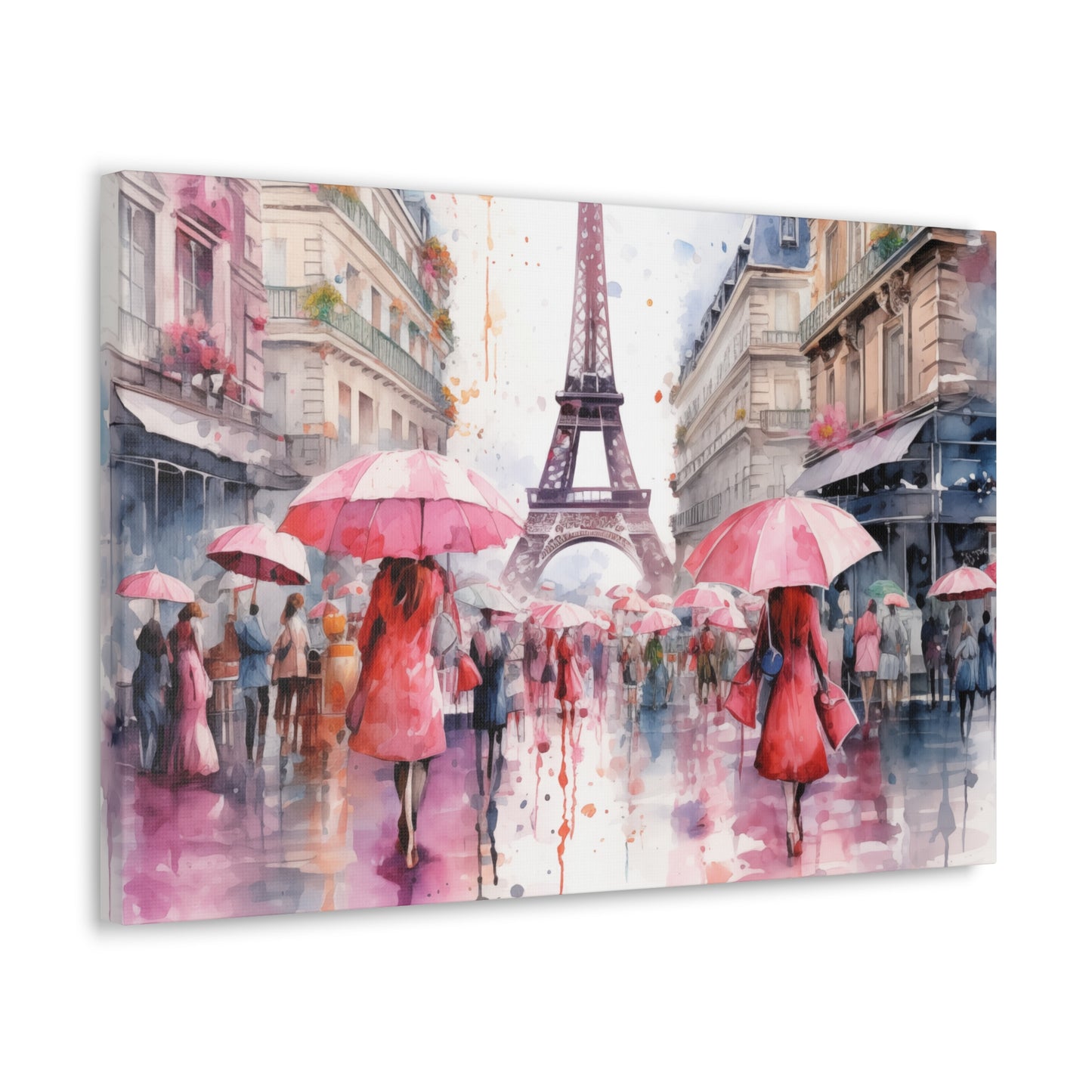 Eiffel Tower Wall Art, Paris France, Canvas Gallery Wrap - Pink Umbrellas