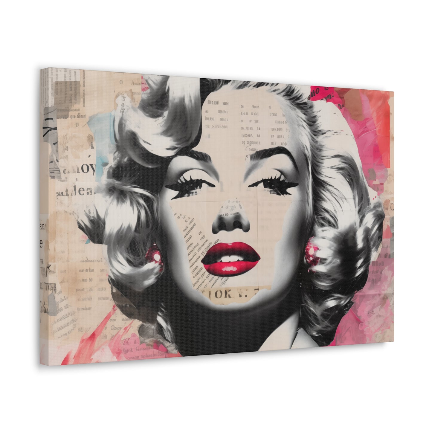 Canvas Wall Art, Gallery Wrapped Pop Art, Celebrity Wall Art – Marilyn Monroe - Newsprint