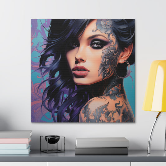 Gallery Wrapped Canvas, Edgy Tattooed Beauty, Urban Pop Art Canvas – Dominique
