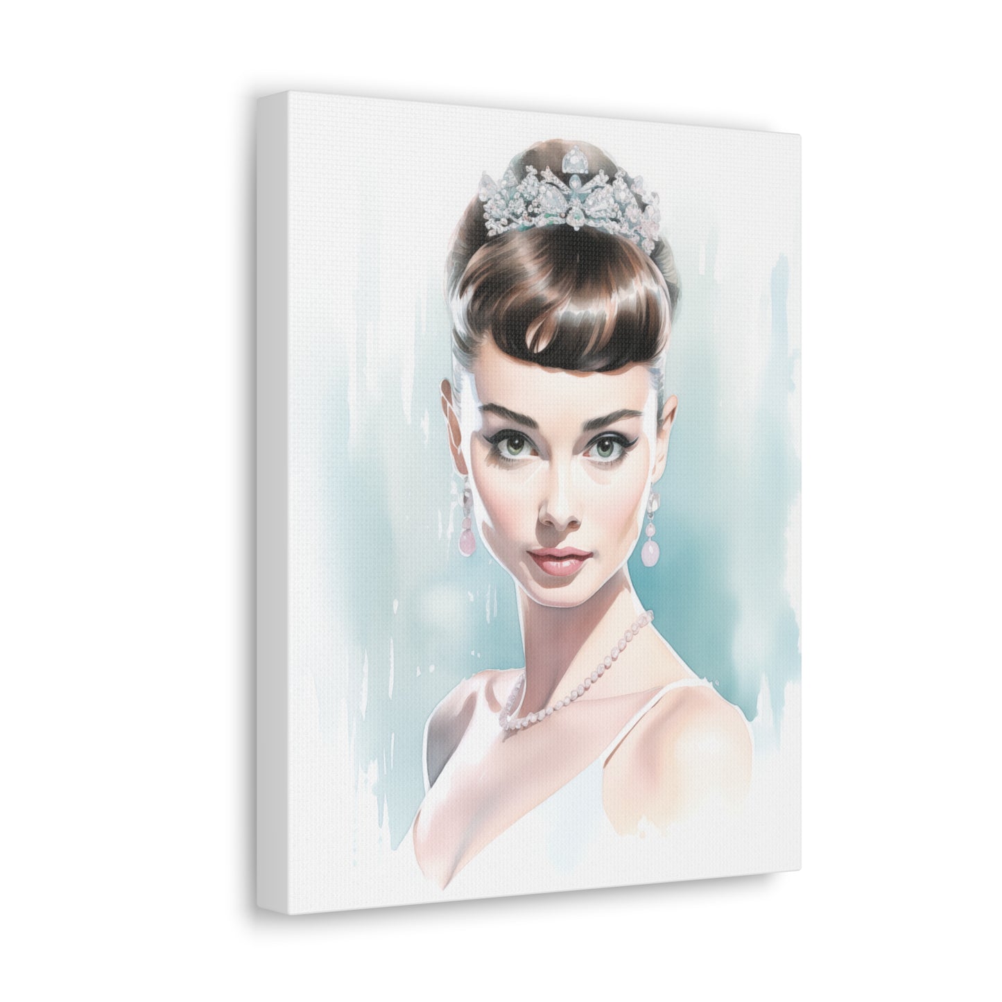 Canvas Wall Art, Gallery Wrapped Pop Art, Celebrity Wall Art – Audrey Hepburn - Robin Egg Blue