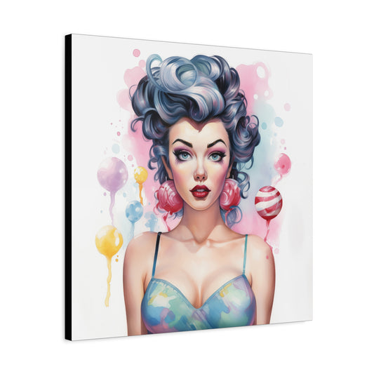 Canvas Gallery Wrapped High-Fashion Wall Art, Stylish Decor, Retro Femme Doll Pop Art – Poppy