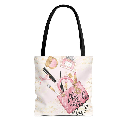 This Bag Contains Magic Tote Bag, Utility Tote - Makeup Inspired Tote - Fashion Tote - Pink D