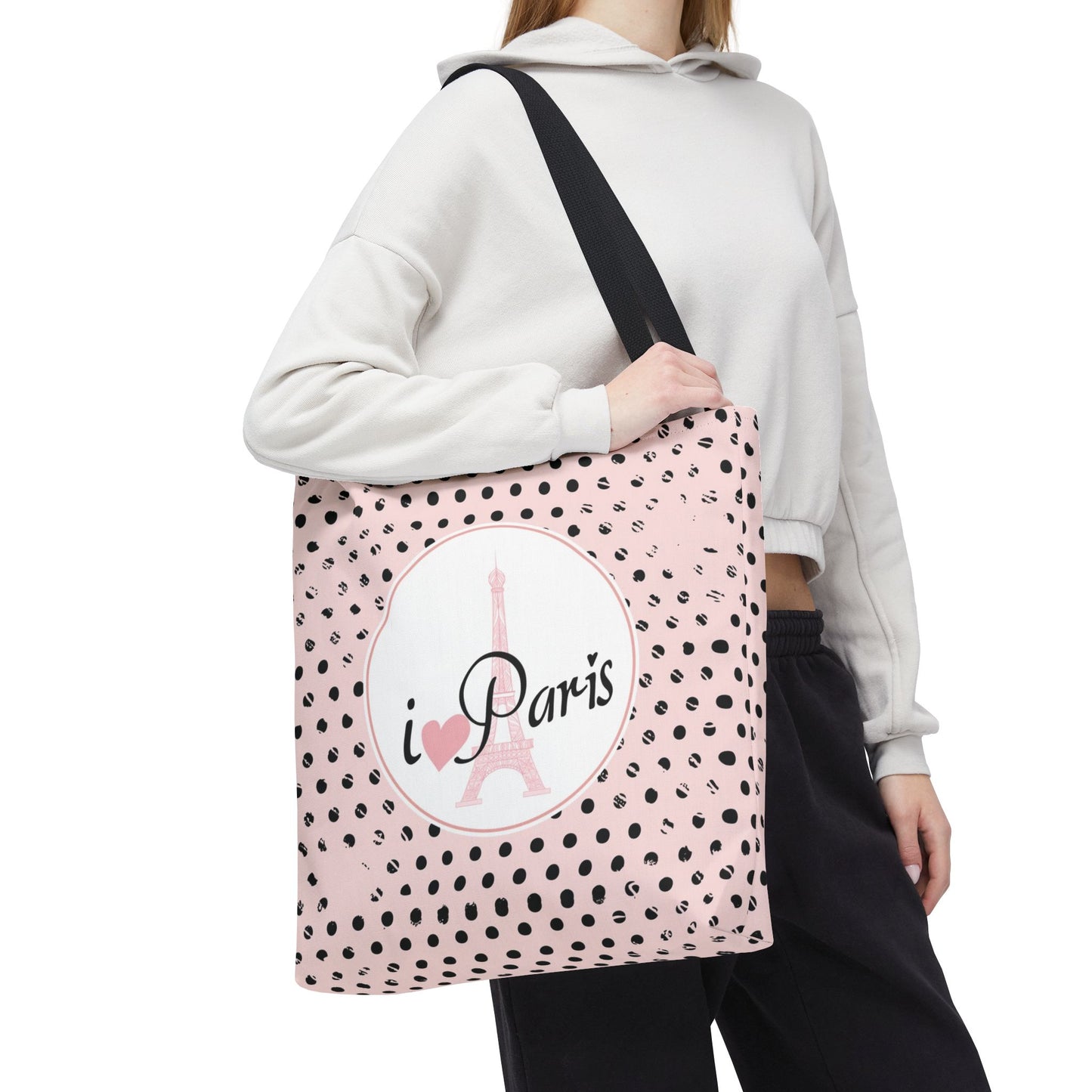 I heart Paris Tote Bag, Utility Tote - Eiffel Tower Tote - Fashion Tote - Black Dot