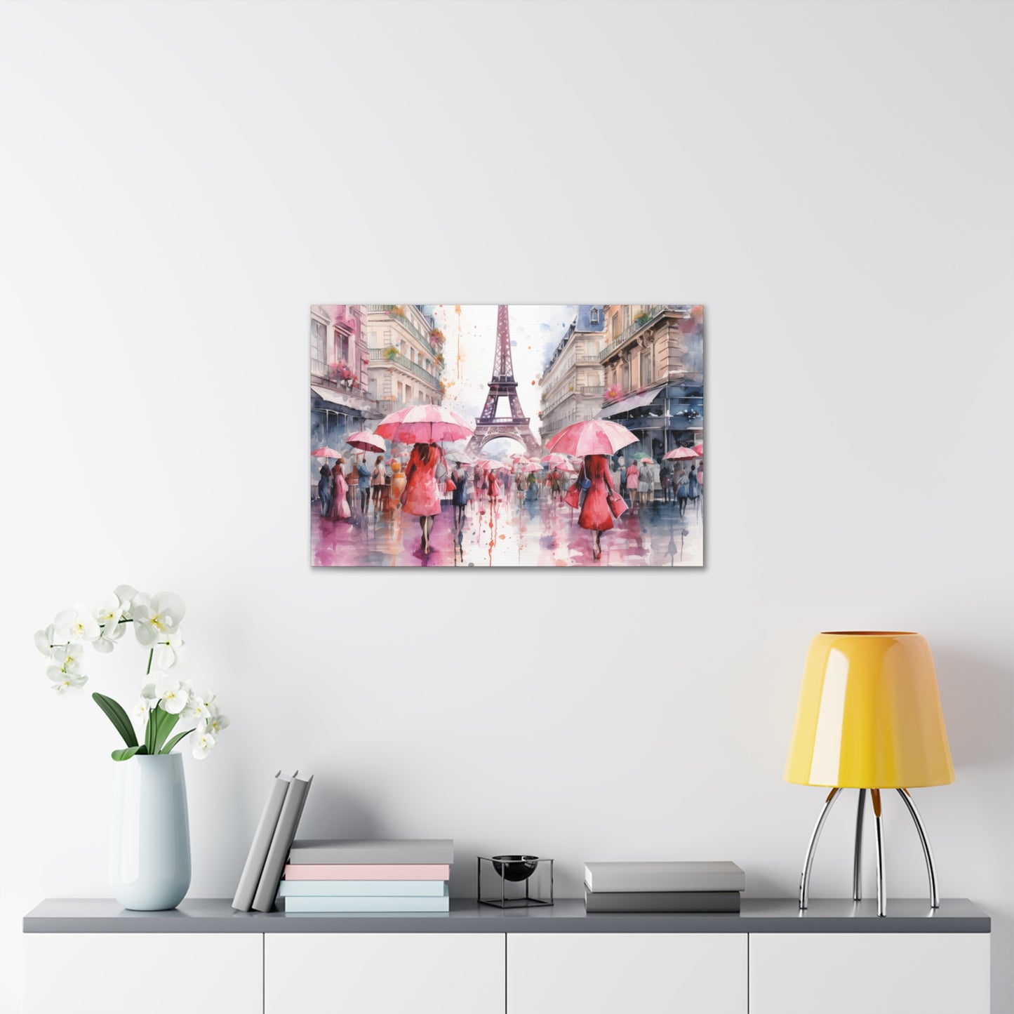 Eiffel Tower Wall Art, Paris France, Canvas Gallery Wrap - Pink Umbrellas