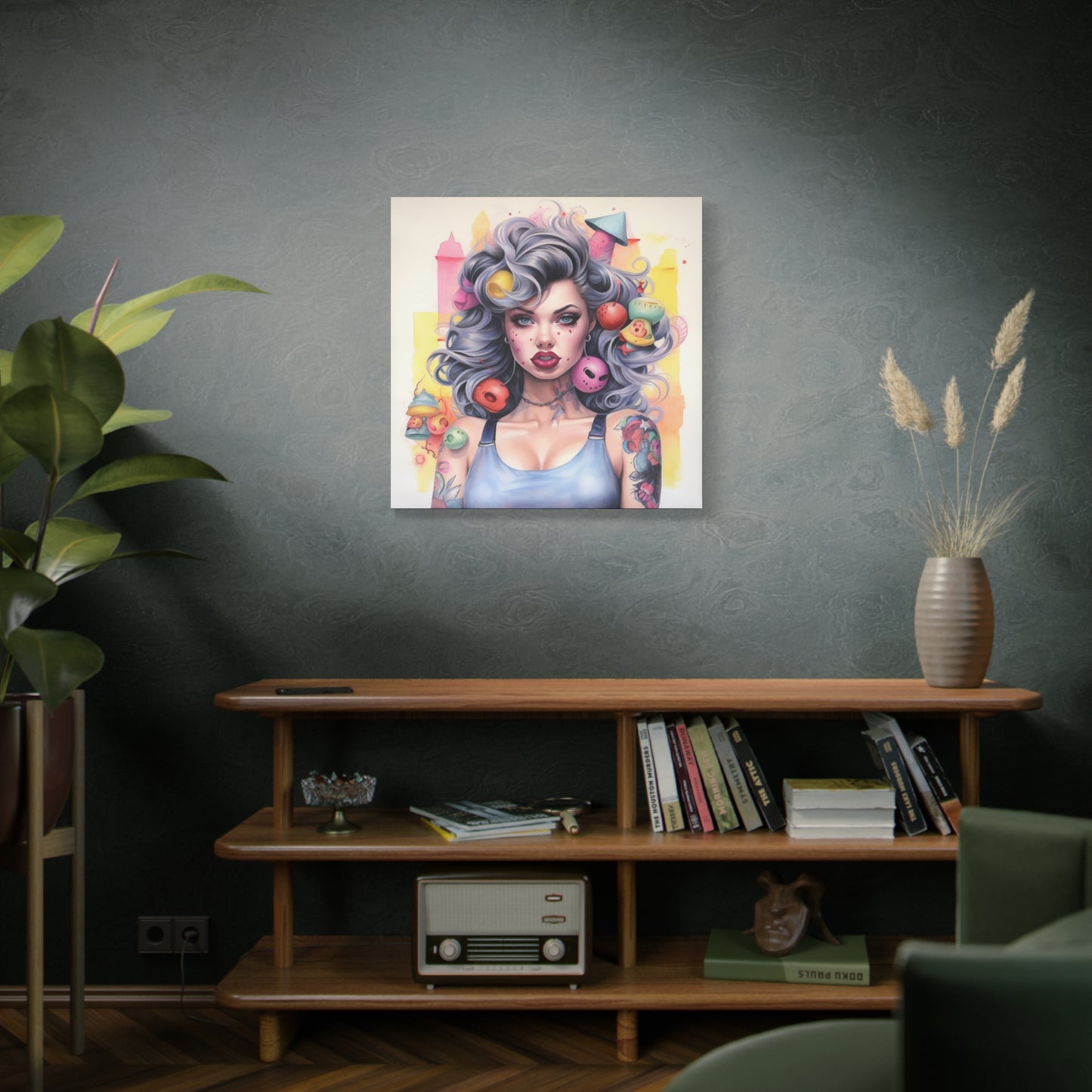 Gallery Wrapped Canvas, Tattooed Beauty, Femme Doll Pop Art Canvas – Lila