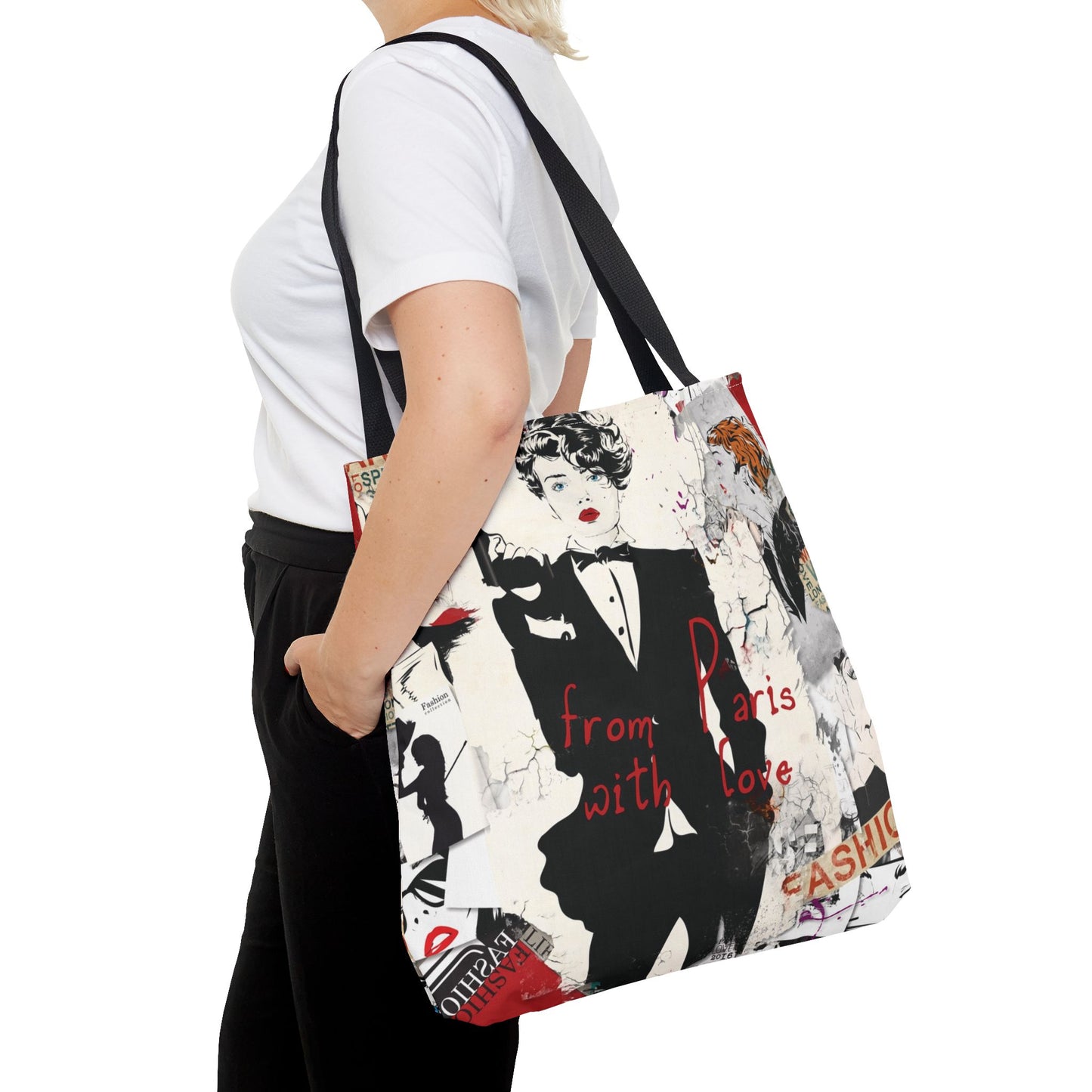 From Paris with Love Tote Bag, Utility Tote - Gangster Tote - Fashion Tote - Tuxedo Bag