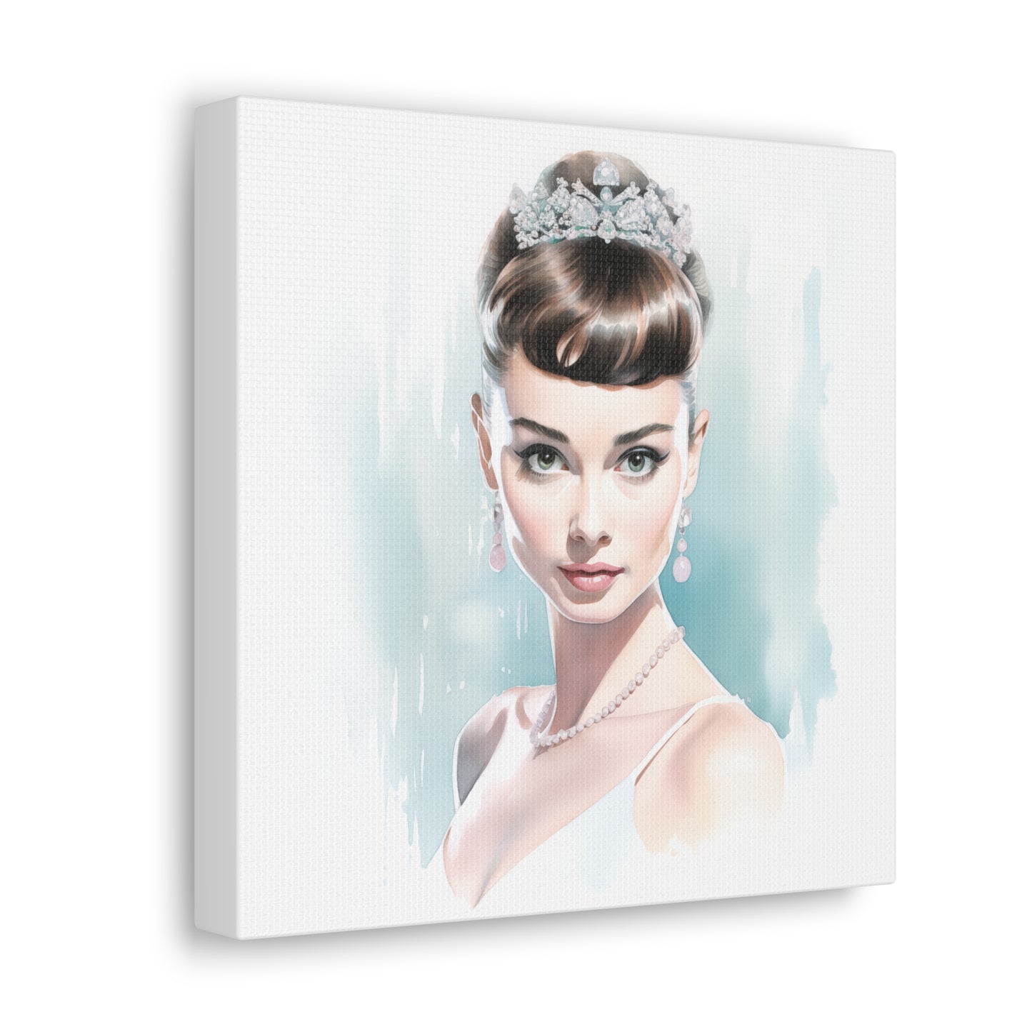 Canvas Wall Art, Gallery Wrapped Pop Art, Celebrity Wall Art – Audrey Hepburn - Robin Egg Blue