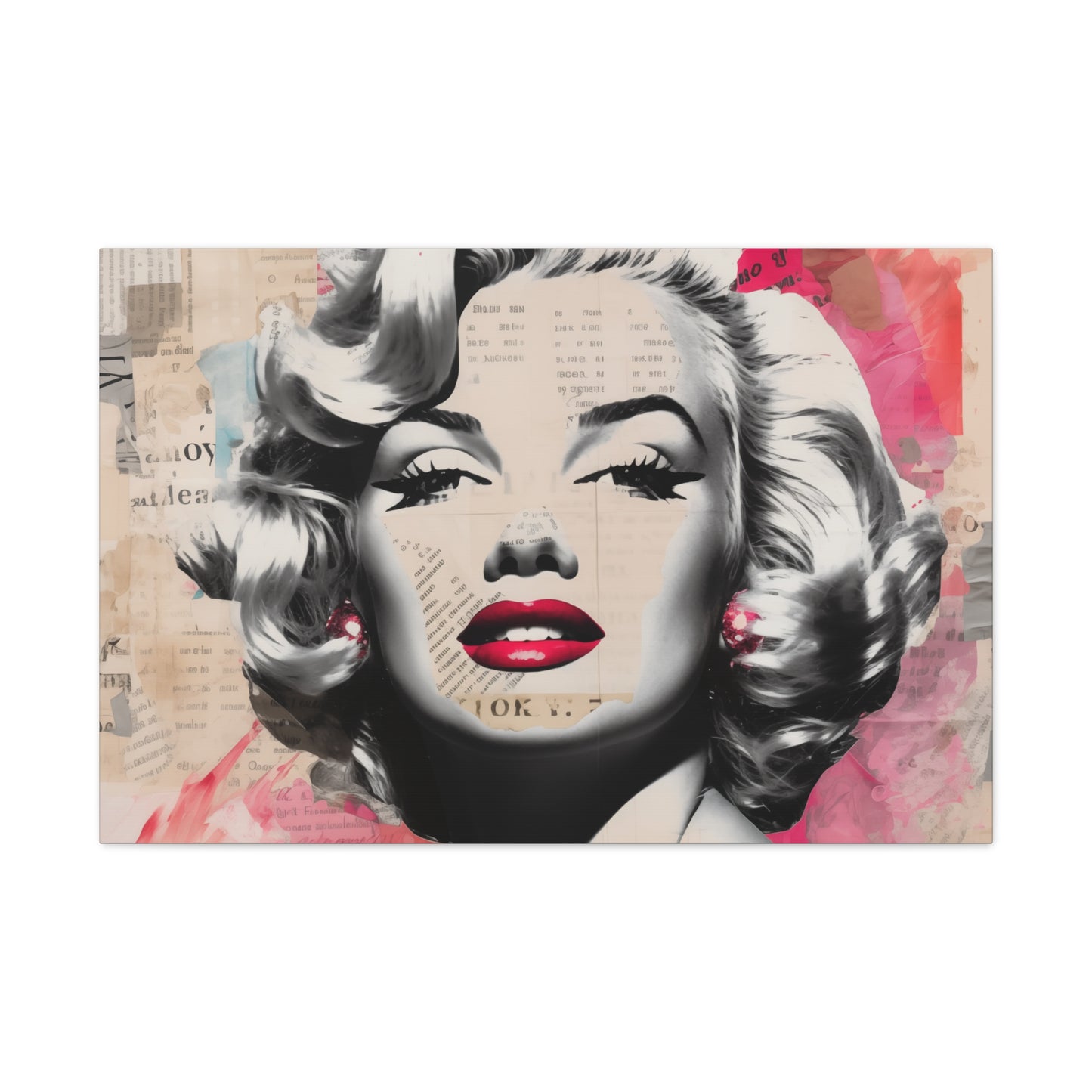 Canvas Wall Art, Gallery Wrapped Pop Art, Celebrity Wall Art – Marilyn Monroe - Newsprint