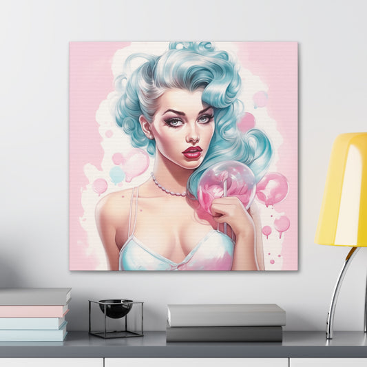 Canvas Gallery Wrapped High-Fashion Wall Art, Stylish Decor, Retro Femme Doll Pop Art – Tessa