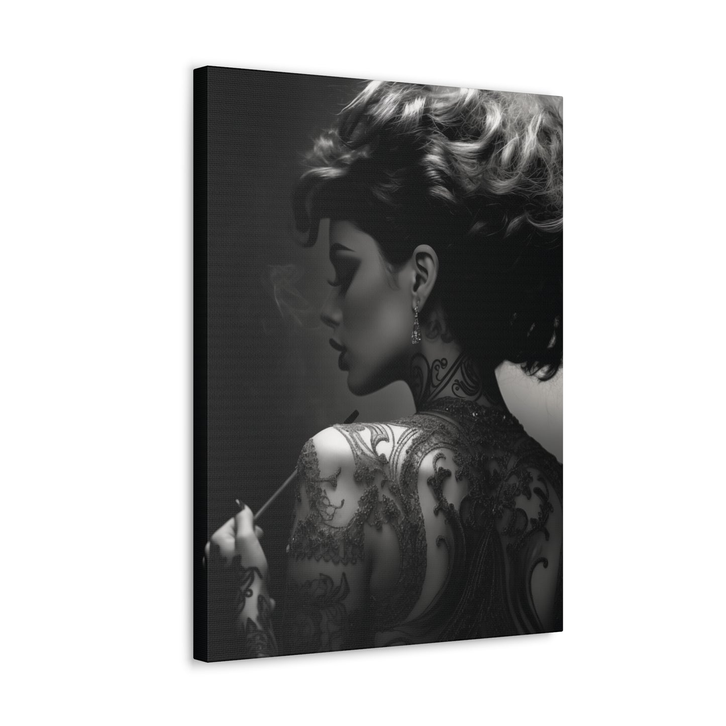Canvas Gallery Wrap - Black and White Photography - Tattooed and Smoking