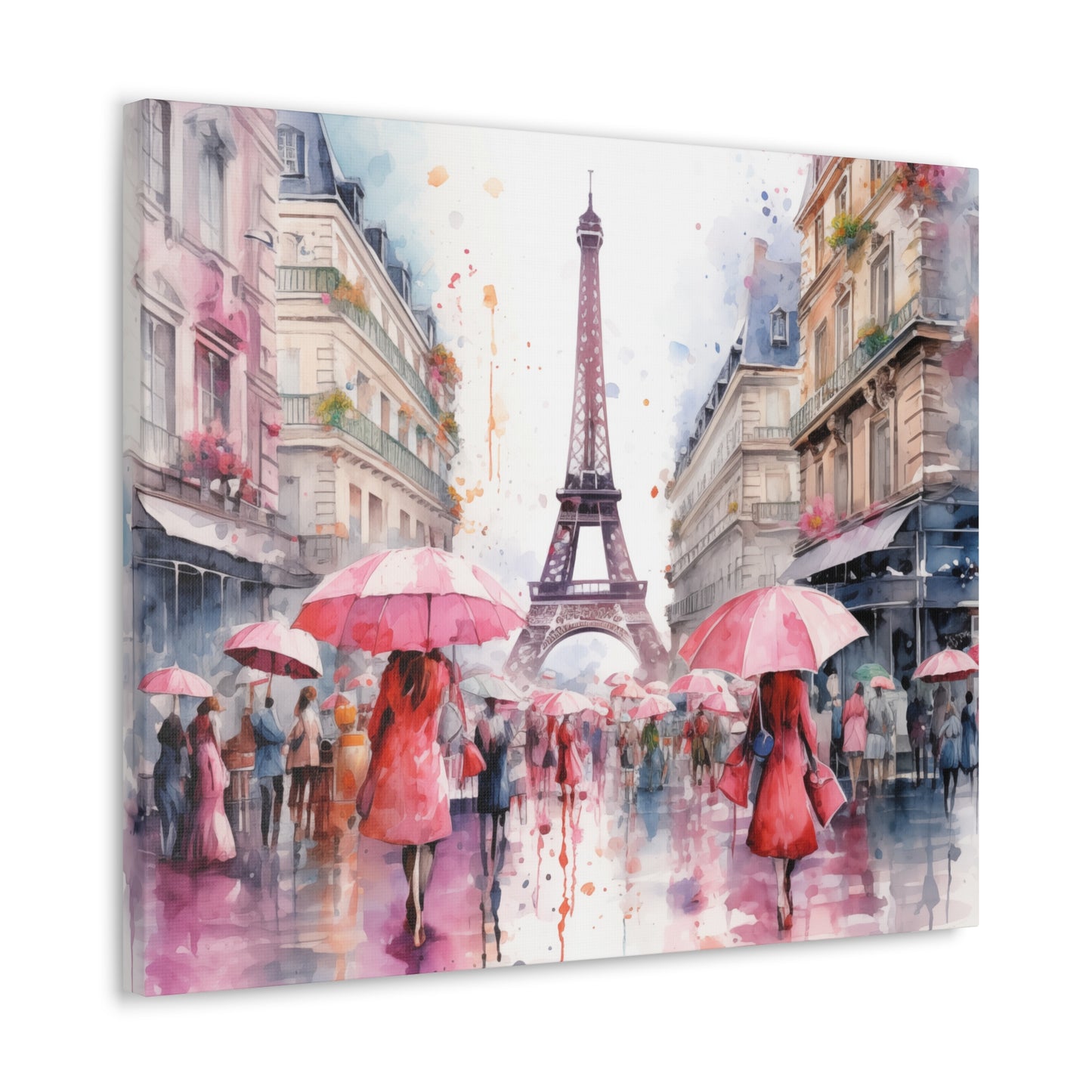 Eiffel Tower Wall Art, Paris France, Canvas Gallery Wrap - Pink Umbrellas