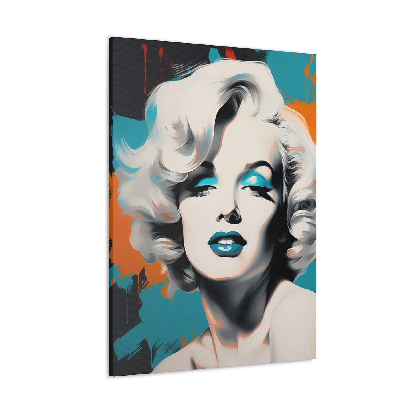 Canvas Wall Art, Gallery Wrapped Pop Art, Celebrity Wall Art – Marilyn Monroe - Orange and Teal