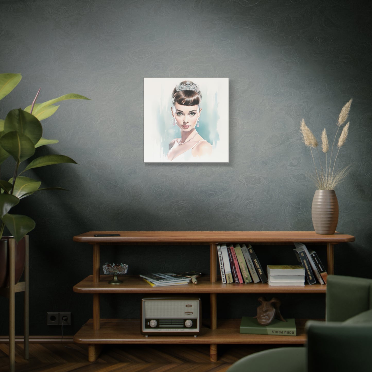 Canvas Wall Art, Gallery Wrapped Pop Art, Celebrity Wall Art – Audrey Hepburn - Robin Egg Blue