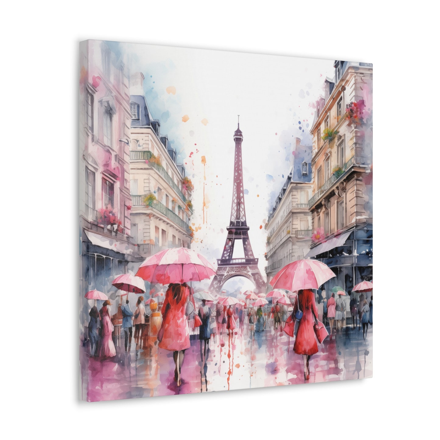 Eiffel Tower Wall Art, Paris France, Canvas Gallery Wrap - Pink Umbrellas