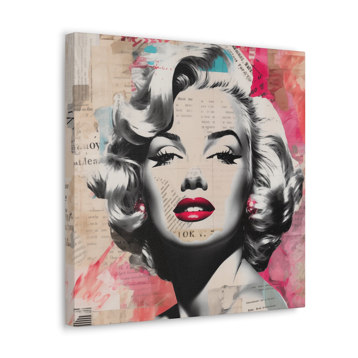 Canvas Wall Art, Gallery Wrapped Pop Art, Celebrity Wall Art – Marilyn Monroe - Newsprint