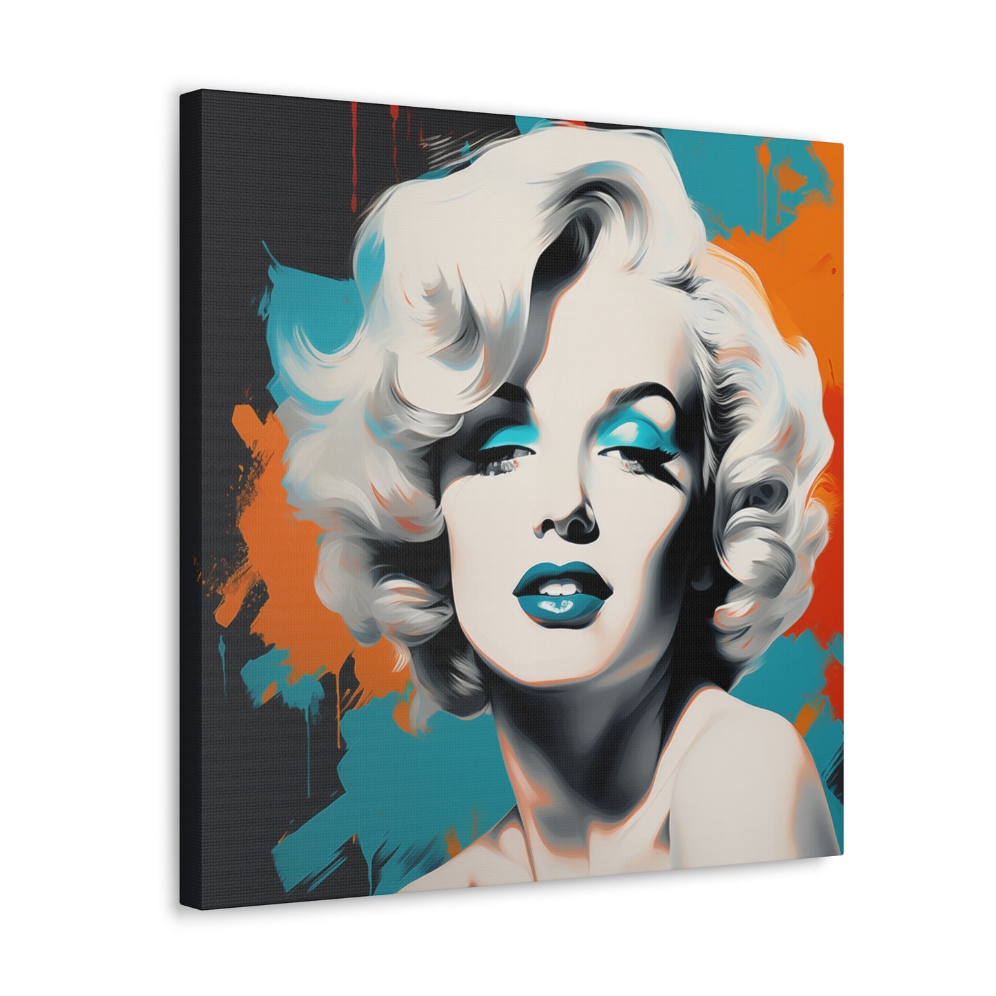 Canvas Wall Art, Gallery Wrapped Pop Art, Celebrity Wall Art – Marilyn Monroe - Orange and Teal