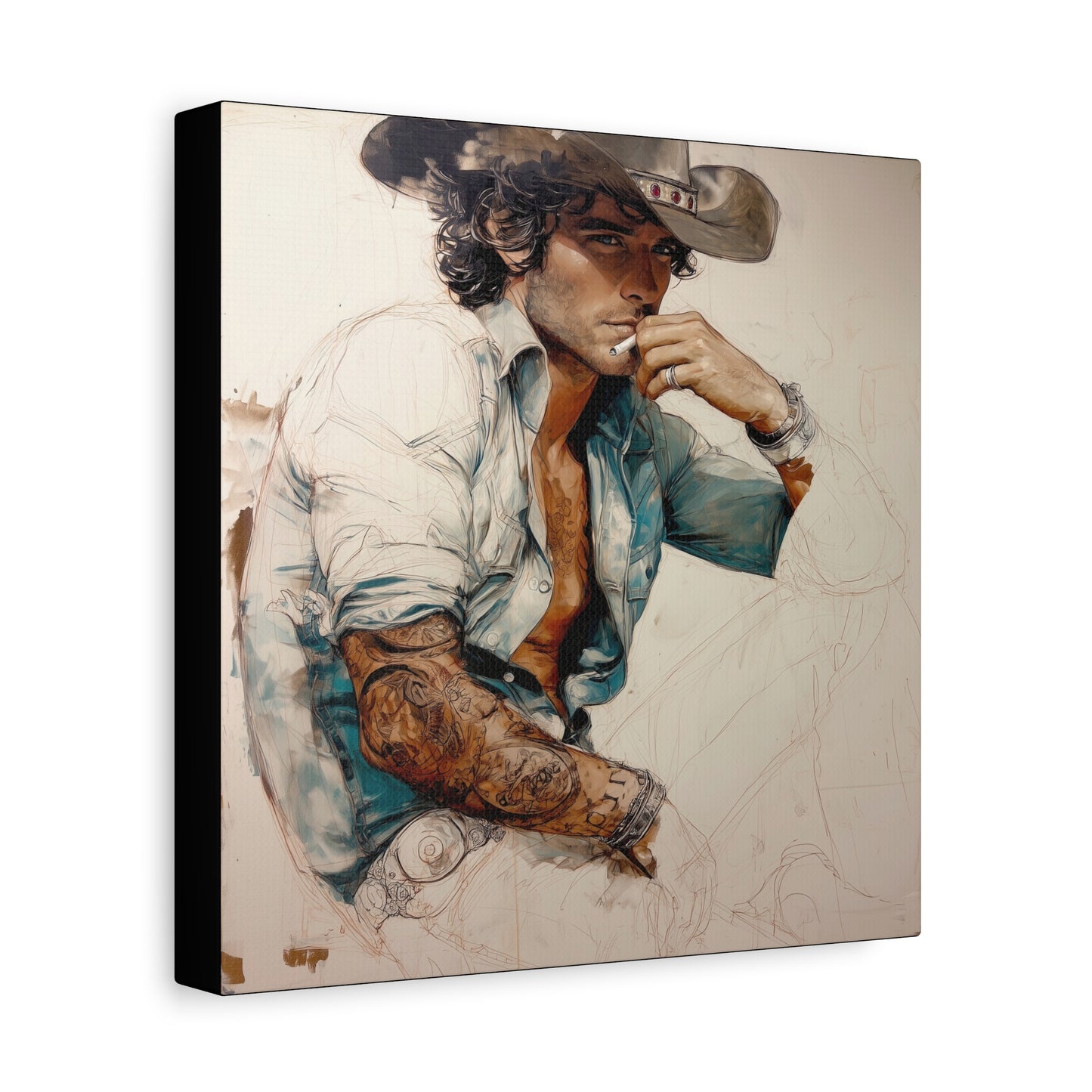 Gallery Wrapped Canvas, Wranglers and Wreckage Art Canvas, Erotic Pinup Art Canvas – Chase