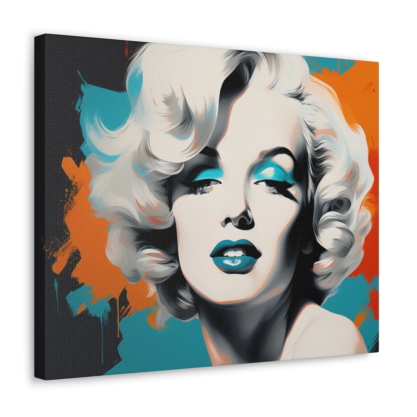 Canvas Wall Art, Gallery Wrapped Pop Art, Celebrity Wall Art – Marilyn Monroe - Orange and Teal