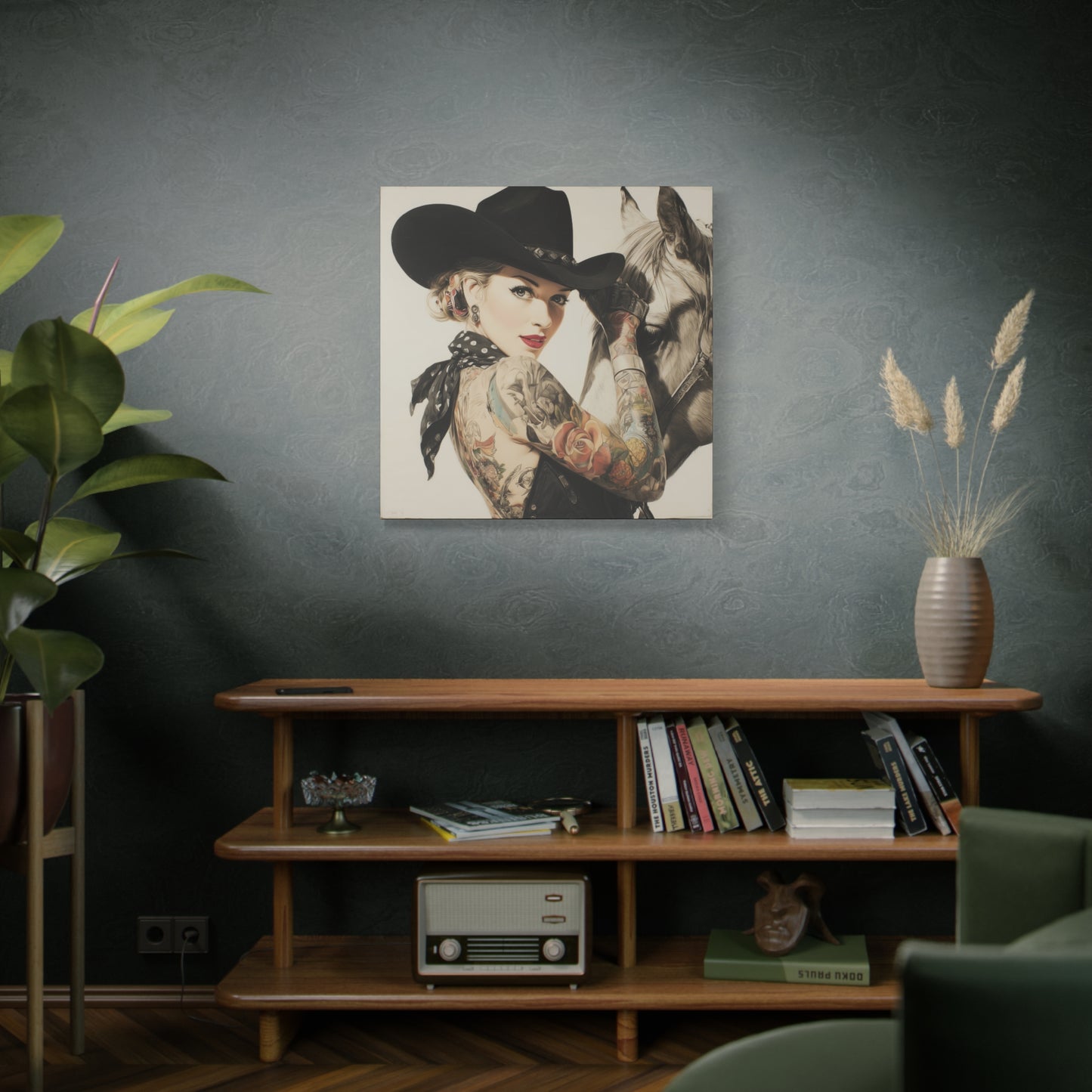 Gallery Wrapped Canvas, Wranglers and Wreckage Art Canvas, Erotic Pinup Art Canvas – Dottie