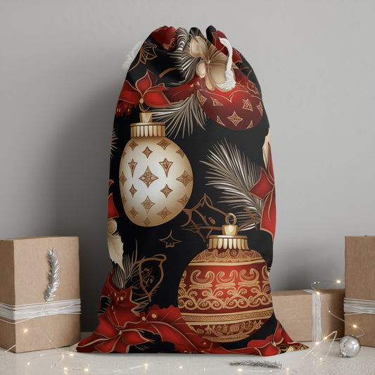 Christmas Gift Sack - Red, Gold, and Cream Bobbles