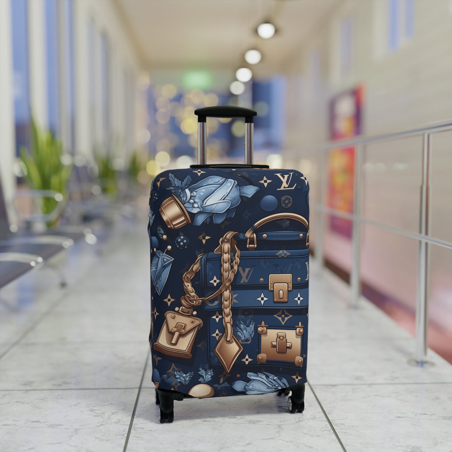 Designer Inspired Luggage Cover - LV Blue and Gold