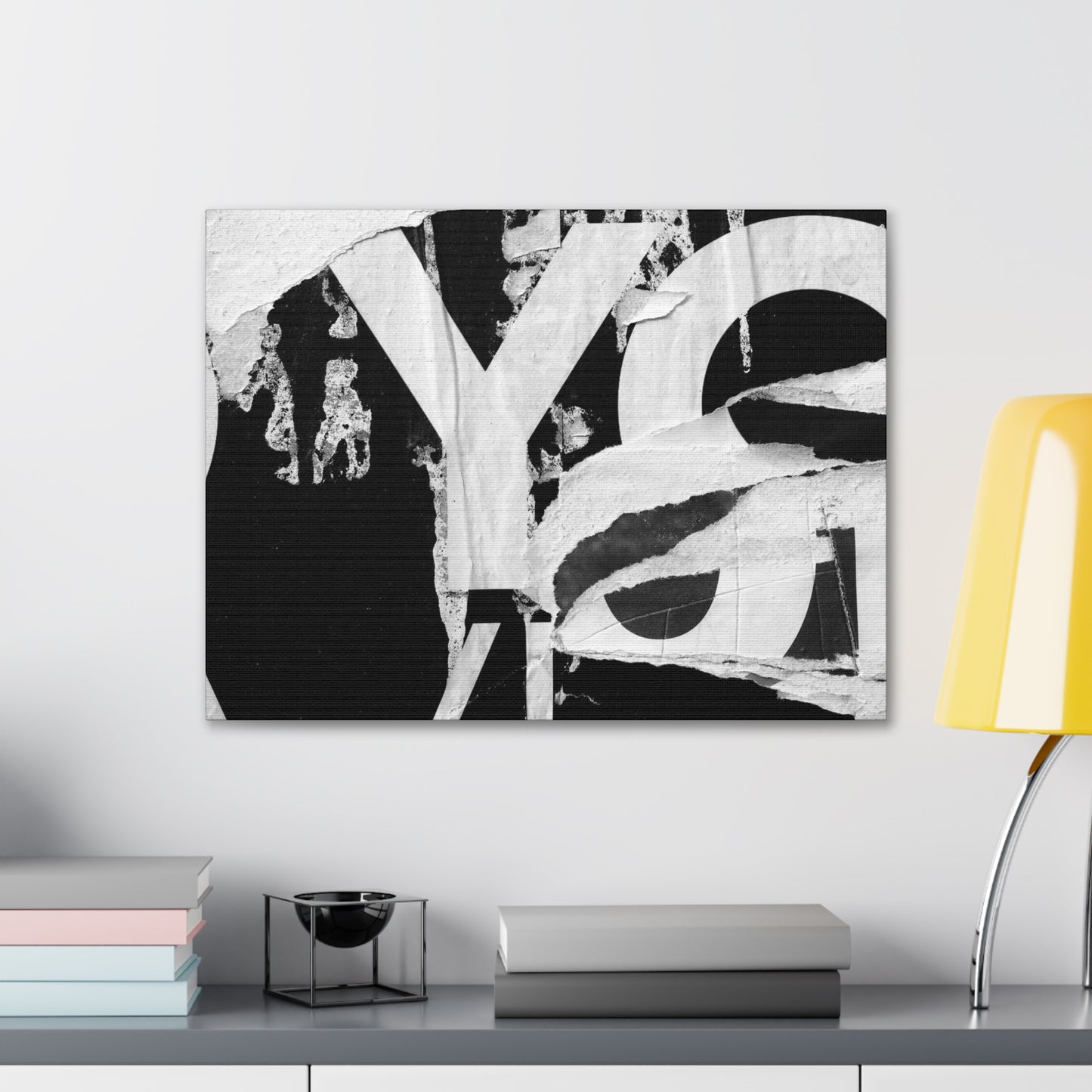 Canvas Wall Art, Gallery Wrapped Urban Street Art, Abstract Torn Poster Street Art - Black and White YO