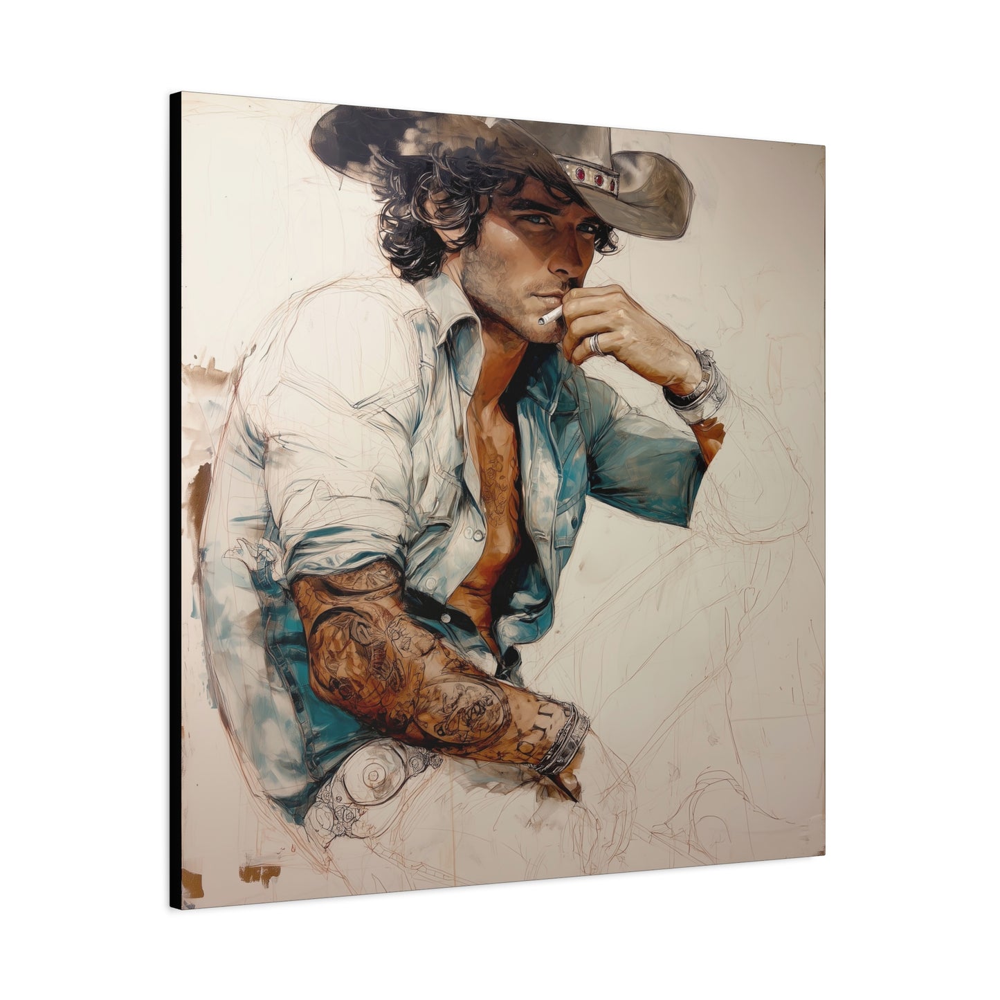 Gallery Wrapped Canvas, Wranglers and Wreckage Art Canvas, Erotic Pinup Art Canvas – Chase