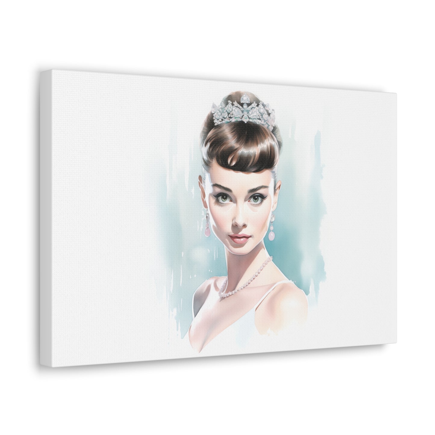 Canvas Wall Art, Gallery Wrapped Pop Art, Celebrity Wall Art – Audrey Hepburn - Robin Egg Blue