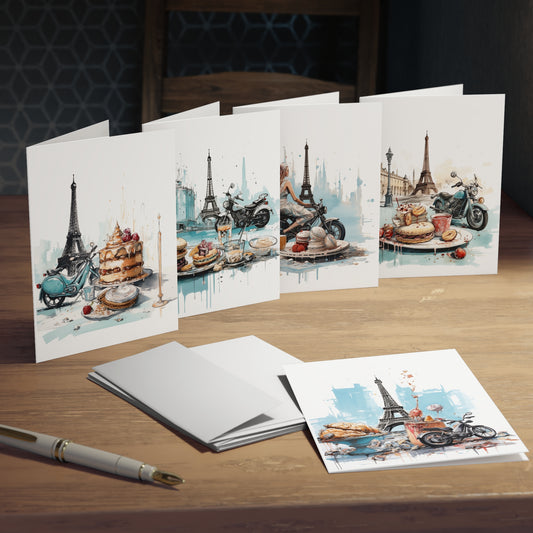 Motorcycles and Pastries in Paris - Cards Multi-Design Greeting Cards (5-Pack)