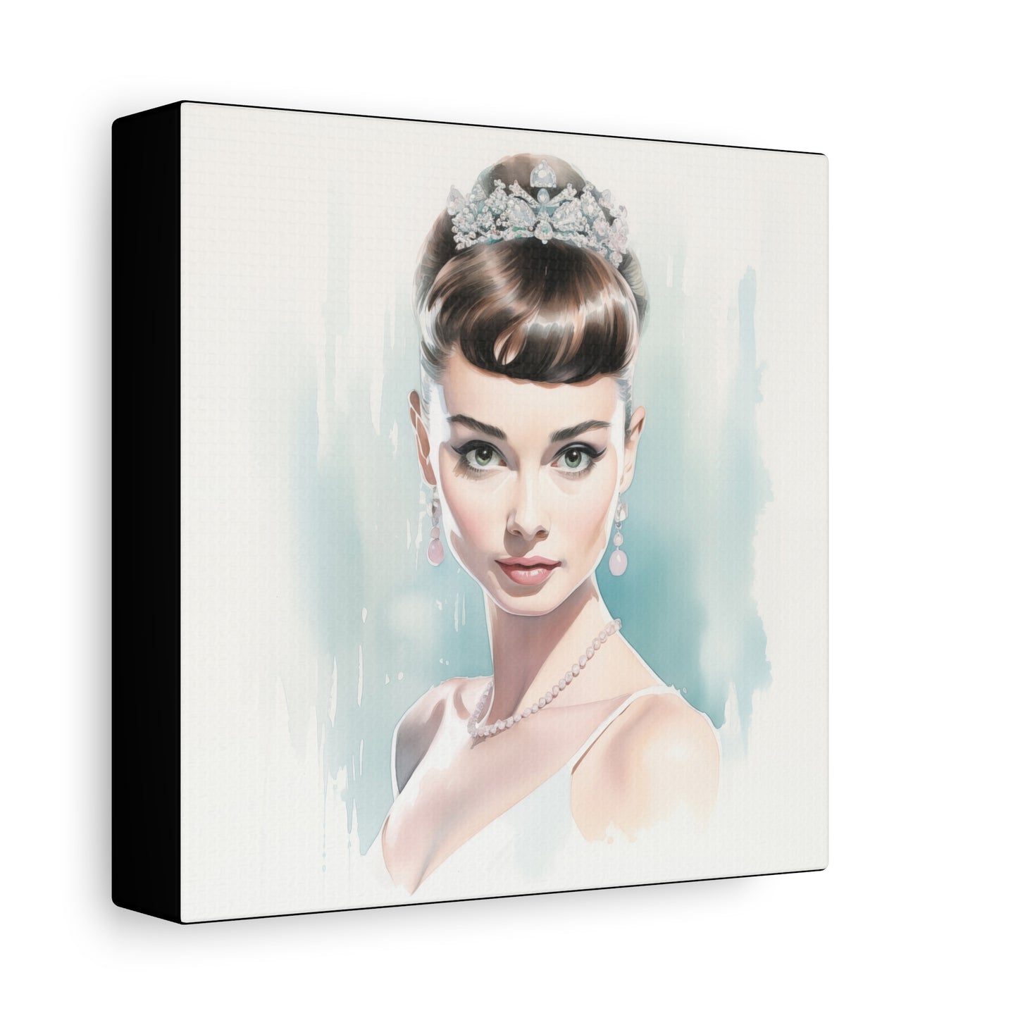 Canvas Wall Art, Gallery Wrapped Pop Art, Celebrity Wall Art – Audrey Hepburn - Robin Egg Blue