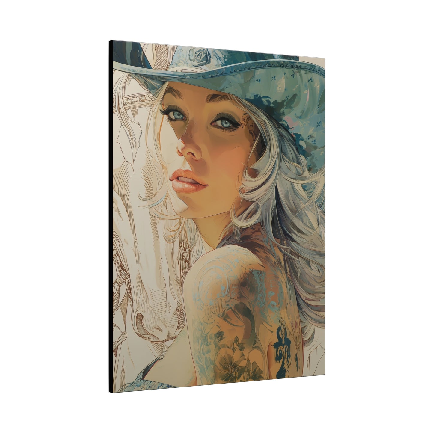 Gallery Wrapped Canvas, Wranglers and Wreckage Art Canvas, Erotic Pinup Art Canvas – Willa
