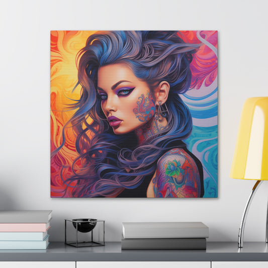 Gallery Wrapped Canvas, Edgy Tattooed Beauty, Urban Pop Art Canvas – Faye