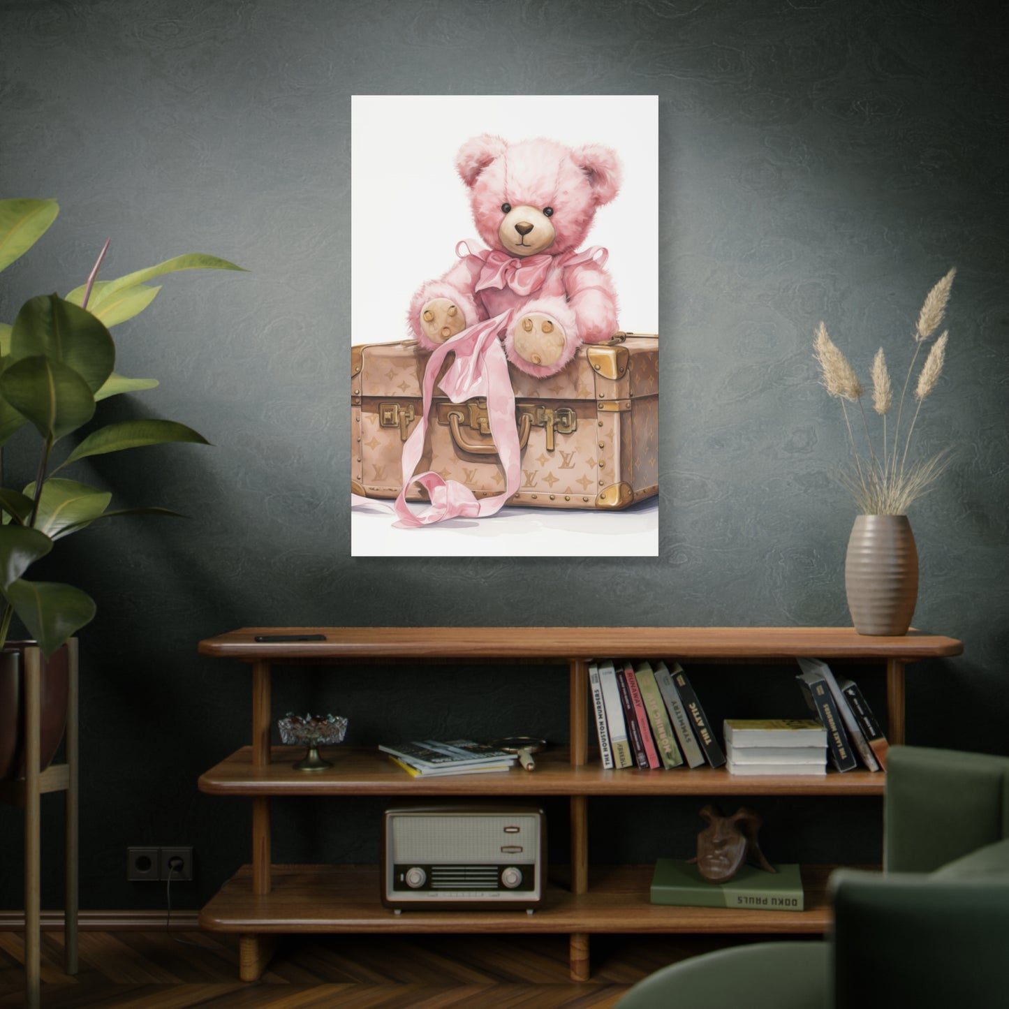 Canvas Gallery Wrap - Designer Inspired Trunk Bear Wall Art - Gold Buttons