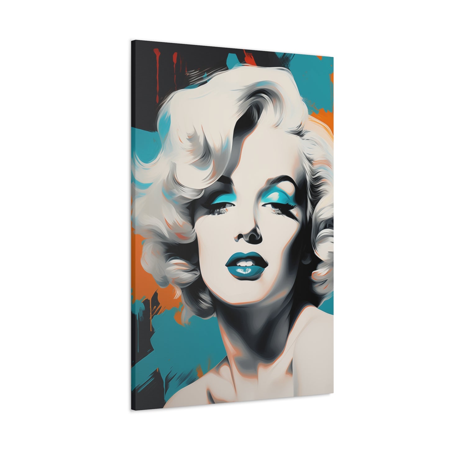 Canvas Wall Art, Gallery Wrapped Pop Art, Celebrity Wall Art – Marilyn Monroe - Orange and Teal