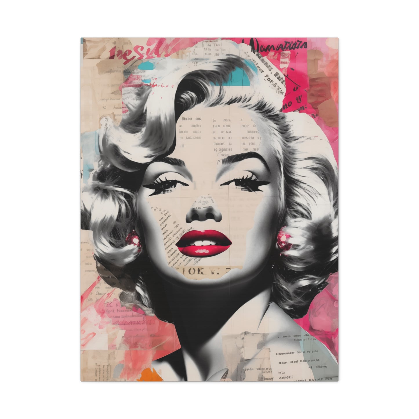 Canvas Wall Art, Gallery Wrapped Pop Art, Celebrity Wall Art – Marilyn Monroe - Newsprint