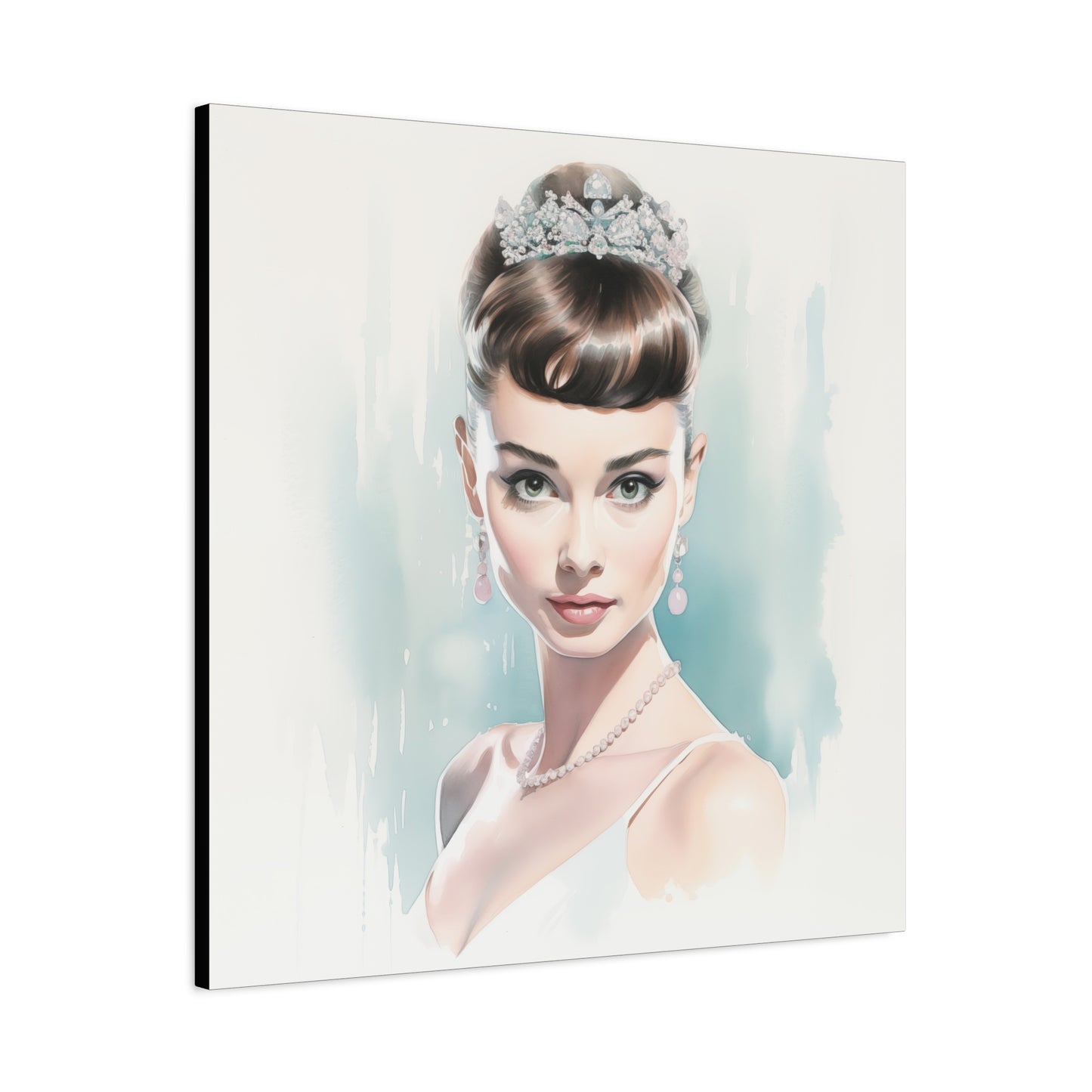 Canvas Wall Art, Gallery Wrapped Pop Art, Celebrity Wall Art – Audrey Hepburn - Robin Egg Blue