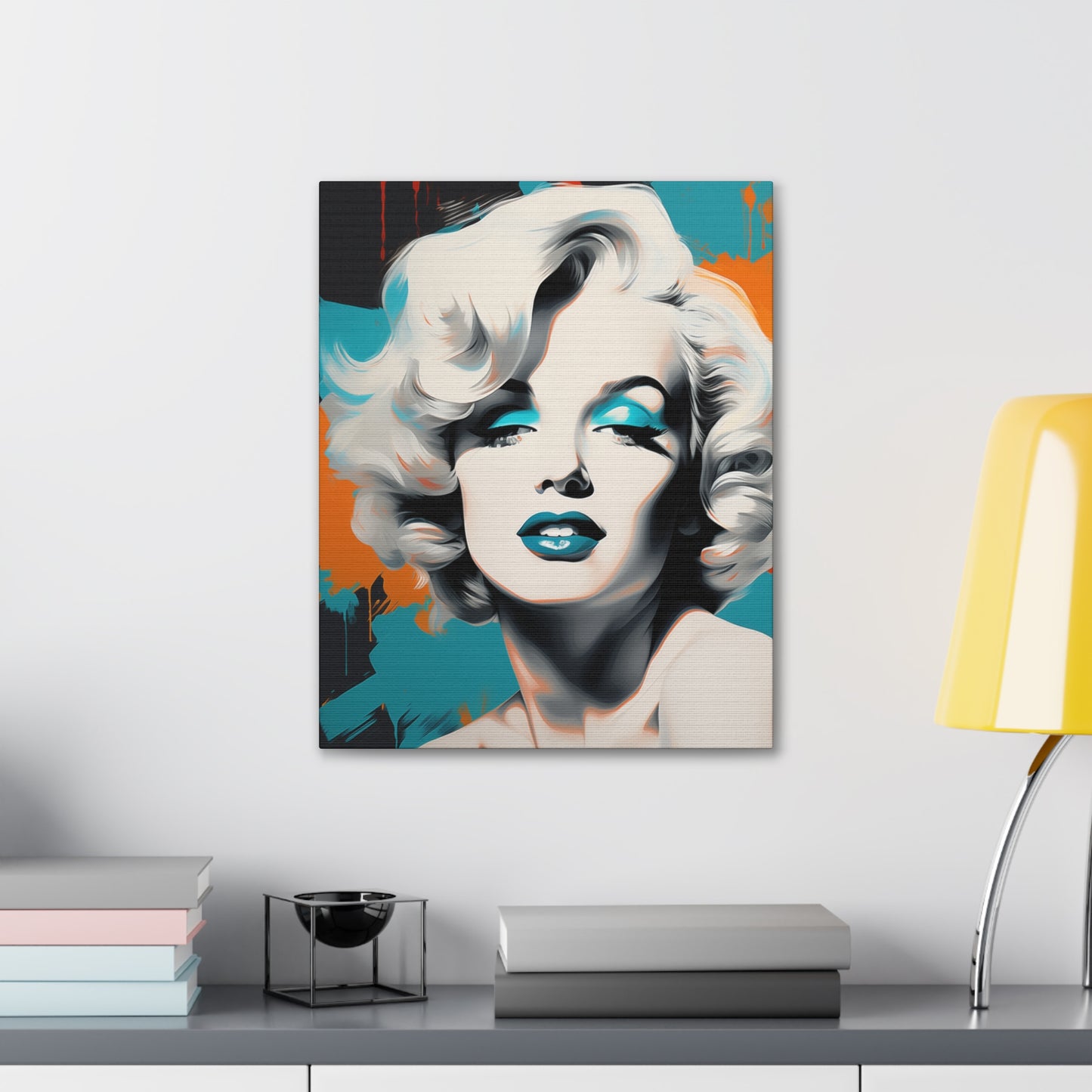 Canvas Wall Art, Gallery Wrapped Pop Art, Celebrity Wall Art – Marilyn Monroe - Orange and Teal