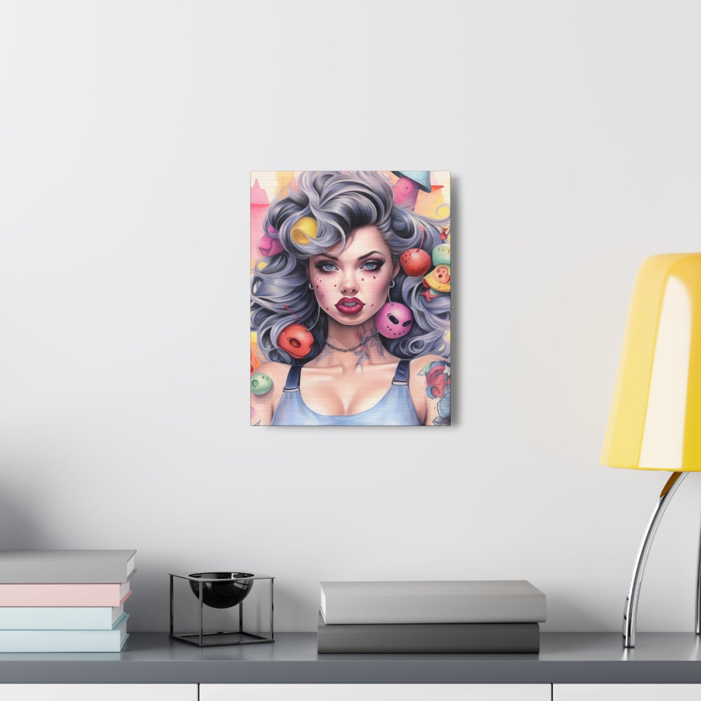 Gallery Wrapped Canvas, Tattooed Beauty, Femme Doll Pop Art Canvas – Lila