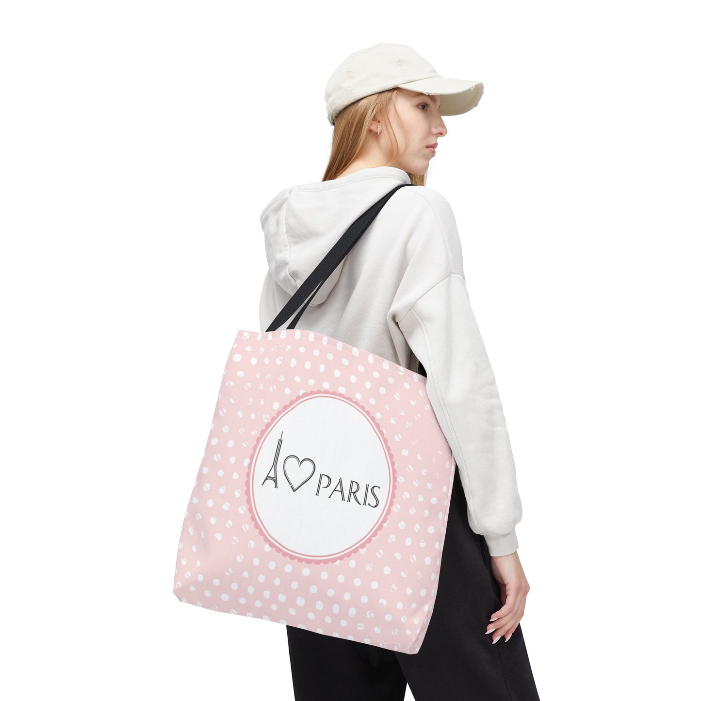 I heart Paris Tote Bag, Utility Tote - Eiffel Tower Tote - Fashion Tote - Pink Dot