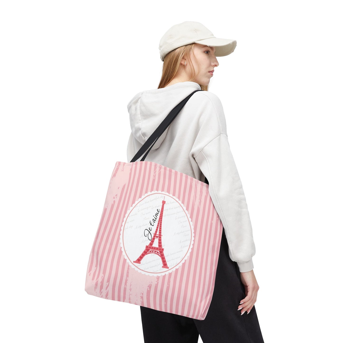 Ja taime Paris Tote Bag, Utility Tote - Eiffel Tower Tote - Fashion Tote - Pink Stripe