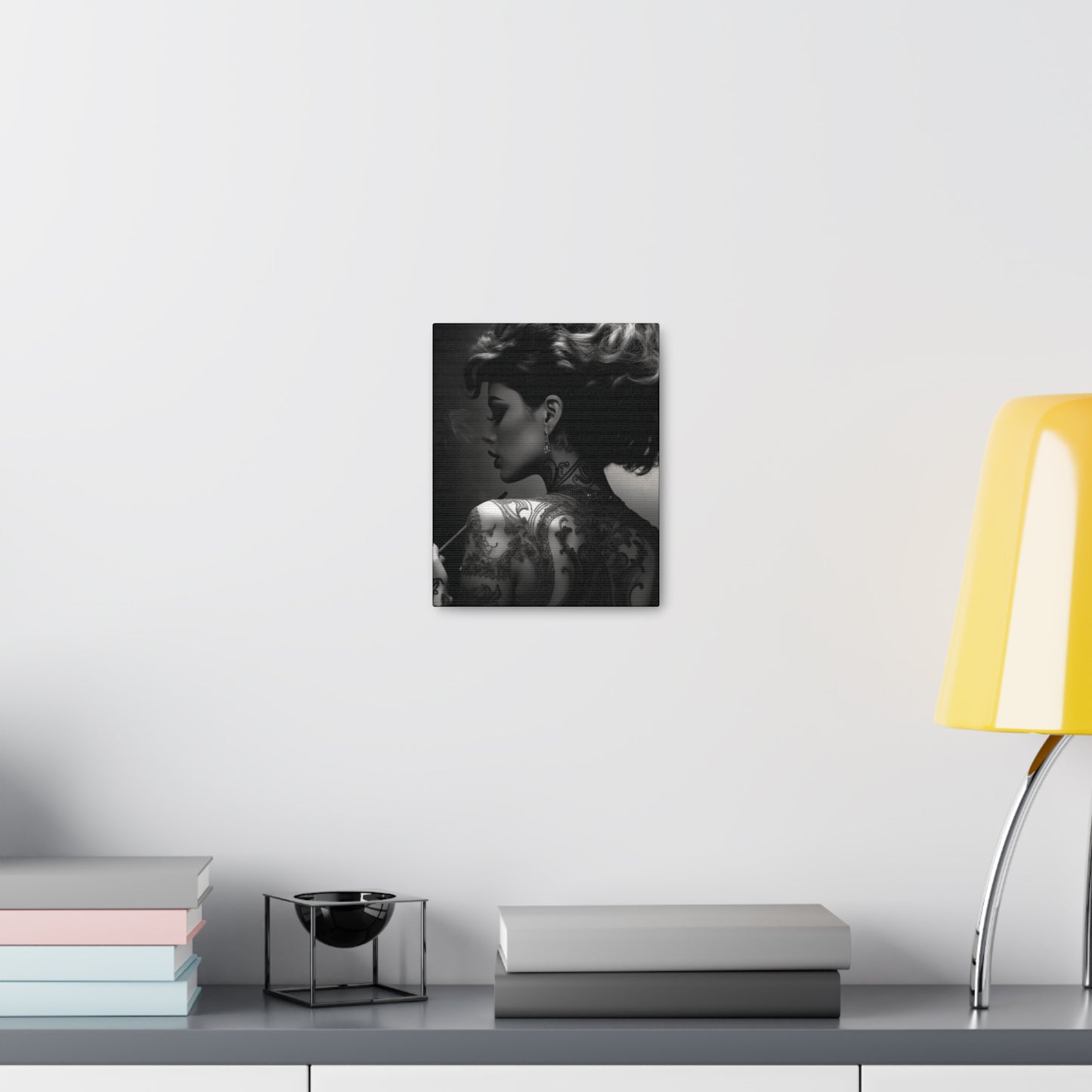 Canvas Gallery Wrap - Black and White Photography - Tattooed and Smoking