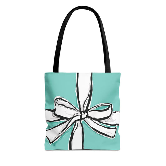 Robin Egg Blue Bow Tote Bag, Utility Tote - Breakfast at Tiffany Inspired Tote - Bow Tote