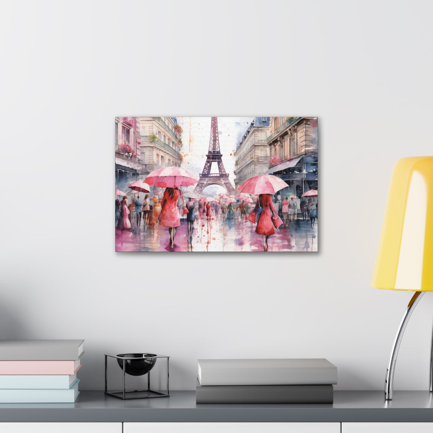 Eiffel Tower Wall Art, Paris France, Canvas Gallery Wrap - Pink Umbrellas