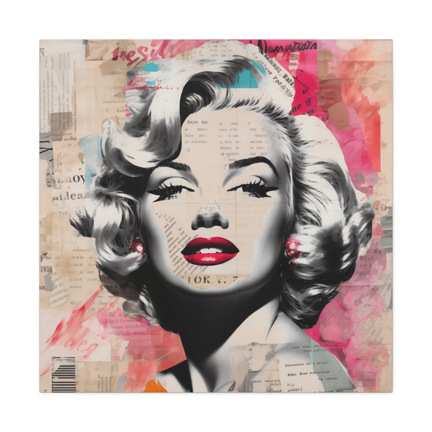 Canvas Wall Art, Gallery Wrapped Pop Art, Celebrity Wall Art – Marilyn Monroe - Newsprint