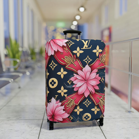 Designer Inspired Luggage Cover - LV Navy Pink Blossom