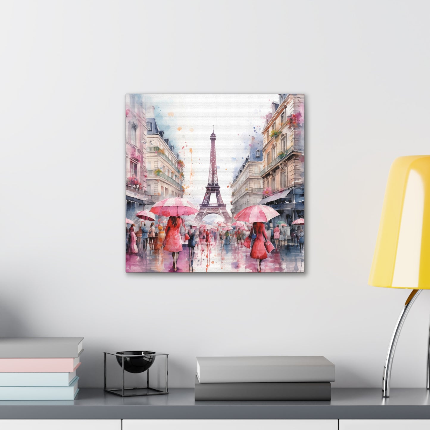 Eiffel Tower Wall Art, Paris France, Canvas Gallery Wrap - Pink Umbrellas