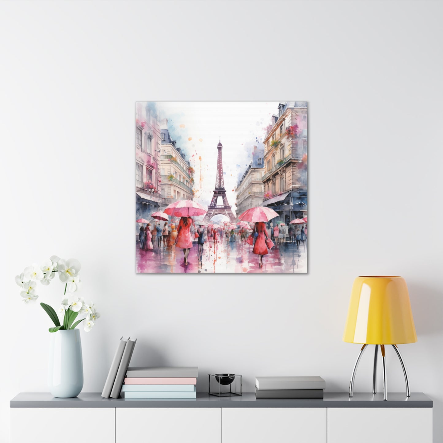 Eiffel Tower Wall Art, Paris France, Canvas Gallery Wrap - Pink Umbrellas