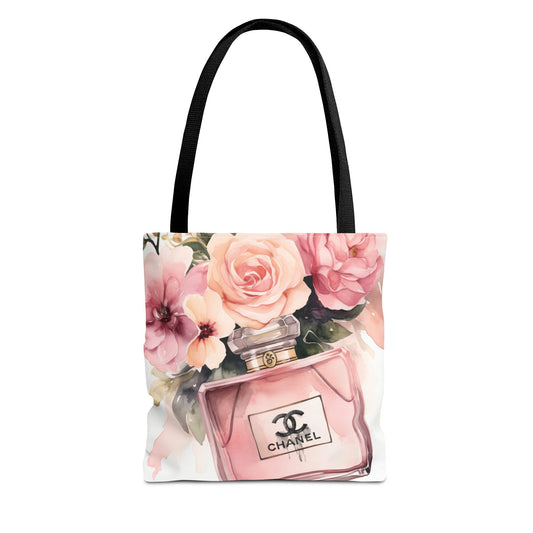 Designer Perfume Inspired Canvas Tote Bag, Basic Square Tote - Pink Perfume Bottle Vase, Designer Perfume
