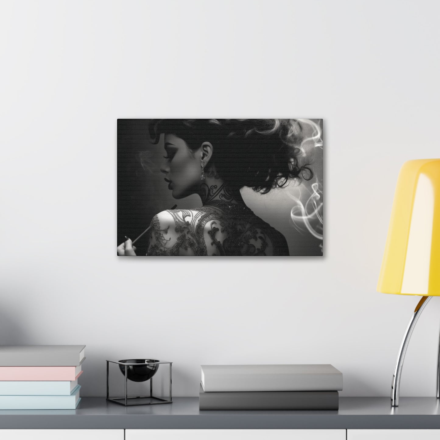 Canvas Gallery Wrap - Black and White Photography - Tattooed and Smoking